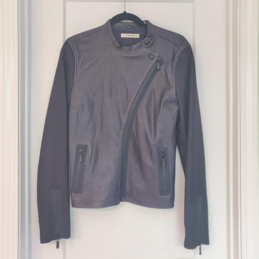 J Brand Navy Blue Lambskin Moto Jacket